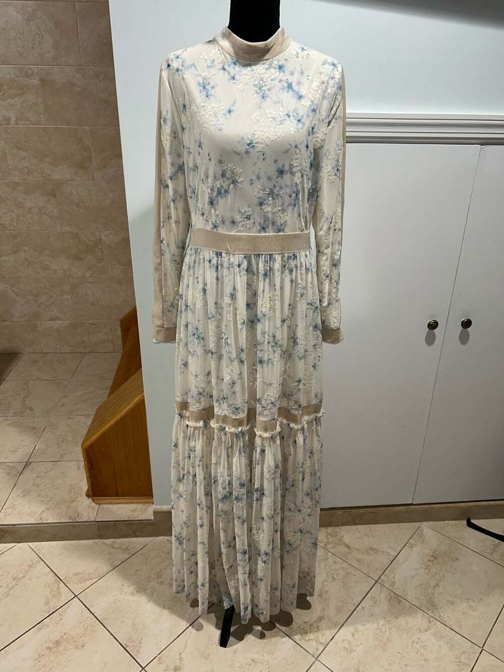 LR by Legally RED Women's Mock Neck Long Sleeve Floral Maxi Dress